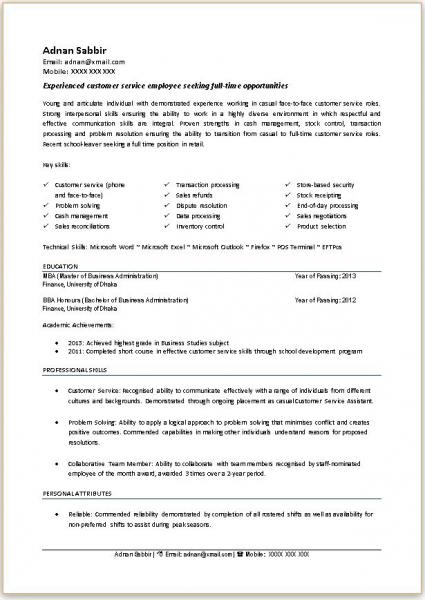 Sample CV with work experience